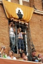 Palio di Siena, Tuscany, Italy. Colourful historical bareback horse race. Held in the beautiful, historical Piazza del Campo. Exci Royalty Free Stock Photo