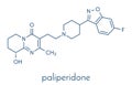 Paliperidone 9-hydroxyrisperidone antipsychotic drug molecule. Skeletal formula.