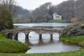 Palladian Bridge, Pantheon and Lake, Stourhead, Stourton, Wiltshire, England.