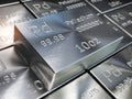 Palladium bars or ingots background. Precious metals Royalty Free Stock Photo