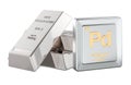 Palladium bars and Pd periodic table tile element symbol. 3D rendering Royalty Free Stock Photo
