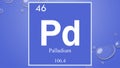 Palladium chemical element symbol on blue bubble background