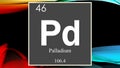 Palladium chemical element symbol on dark colored abstract background