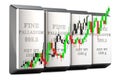 Palladium ingots with candlestick chart, showing uptrend market. 3D rendering Royalty Free Stock Photo