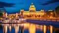 Pallas Athene Brunnen Vienna night summer view with lights at night