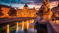 Pallas Athene Brunnen Vienna night summer view with lights at night