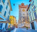 Pallata Tower with clock and fountain, Brescia, Italy