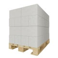 Pallet of aerated concrete blocks on white background