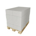 Pallet of aerated concrete blocks on white background