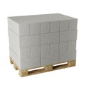 Pallet of aerated concrete blocks on white background