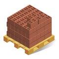 Pallet with building bricks realistic isometric illustration. Construction material.