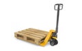 Pallet jack with wooden pallet on white. 3d rendering Royalty Free Stock Photo