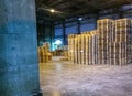 Pallet racks inside a cement plant. Loading shop of cement plant Royalty Free Stock Photo