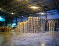 Pallet racks inside a cement plant. Loading shop of cement plant Royalty Free Stock Photo