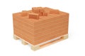 Pallet of red brick stones with stones laying on top over white background, construction, building trade or masonry industry