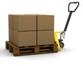 Pallet truck with boxes Royalty Free Stock Photo