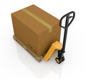 Pallet truck and carton Royalty Free Stock Photo