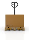 Pallet truck and carton Royalty Free Stock Photo