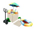 Pallet Truck Loading Beach Items in Shipping Box