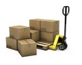 Pallet truck with pallet and boxes