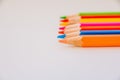 Pallete of wooden pencils isolated on white background.Pencils pointing. Deagred colored pencils.Set of colorful pencils Royalty Free Stock Photo