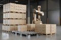 palletizer robot, lifting and moving pallets of different sizes