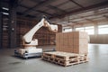 palletizer robot, lifting and moving pallets of different sizes