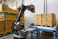 palletizing robot with custom-designed gripper and picker arm, picking and placing products on pallets