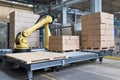 palletizing robot, loading boxes onto pallets in warehouse