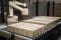 palletizing robot placing boxes on a conveyor belt