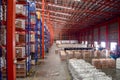 Pallets of cargo lay in shorting area in distribution warehouse after unstuffing from container. Distribution warehouse operations