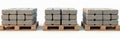 Pallets concrete pavers collection. Grey concrete blocks ready for construction use, building materials, landscaping, hardscape Royalty Free Stock Photo