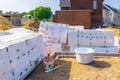 Pallets of foam at a construction site, ecological friendly, Rucphen, The Netherlands, 6 may, 2022