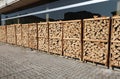 pallets with a lot of firewood on sale Royalty Free Stock Photo