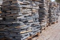 Pallets with natural stone close up. Folded flagstone