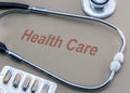 Palliative care, stethoscope and blister pills Royalty Free Stock Photo