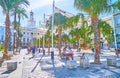 The palm alley in Plaza de San Juan de Dios square, Cadiz, Spain Royalty Free Stock Photo