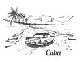 Palm Beach Cuba island hand drawn. Cuba sketch vector illustration