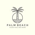 palm beach with emblem and line art style logo icon template design. coconut tree, wave vector illustration