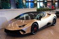 Palm Beach, Florida USA - March 22, 2021: golden Lamborghini Aventador. corner side view. Royalty Free Stock Photo