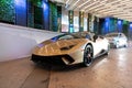 Palm Beach, Florida USA - March 22, 2021: golden Lamborghini Aventador. side full view. Royalty Free Stock Photo