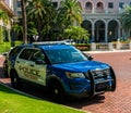 Palm Beach police department car provides security at the Royal Poinciana Way, Palm Beach, Florida Royalty Free Stock Photo