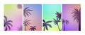 Palm beach posters. Summer background, colorful tree vintage banners. Seasonal party empty flyers vector template Royalty Free Stock Photo