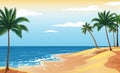 Palm beach. Sunny ocean paradise landscape with coconut tree. Seaside with yellow sand, summer vacation horizontal