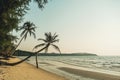 Palm Beach In Tropical Idyllic Paradise in Koh Kood island, Thailand. Beautiful tropical beach blue sky and coconut palm trees. Royalty Free Stock Photo