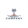 Palm beach vector logo landscape line art