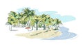 Palm beach vector sketch landscape line illustration skyline Royalty Free Stock Photo