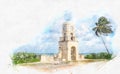 Palm Beach Worth Avenue clock tower Florida USA, watercolor digital art Royalty Free Stock Photo