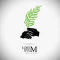 Palm branch logo in hands. Vector illustration Royalty Free Stock Photo