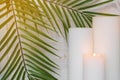 Palm branches and white pillar candles